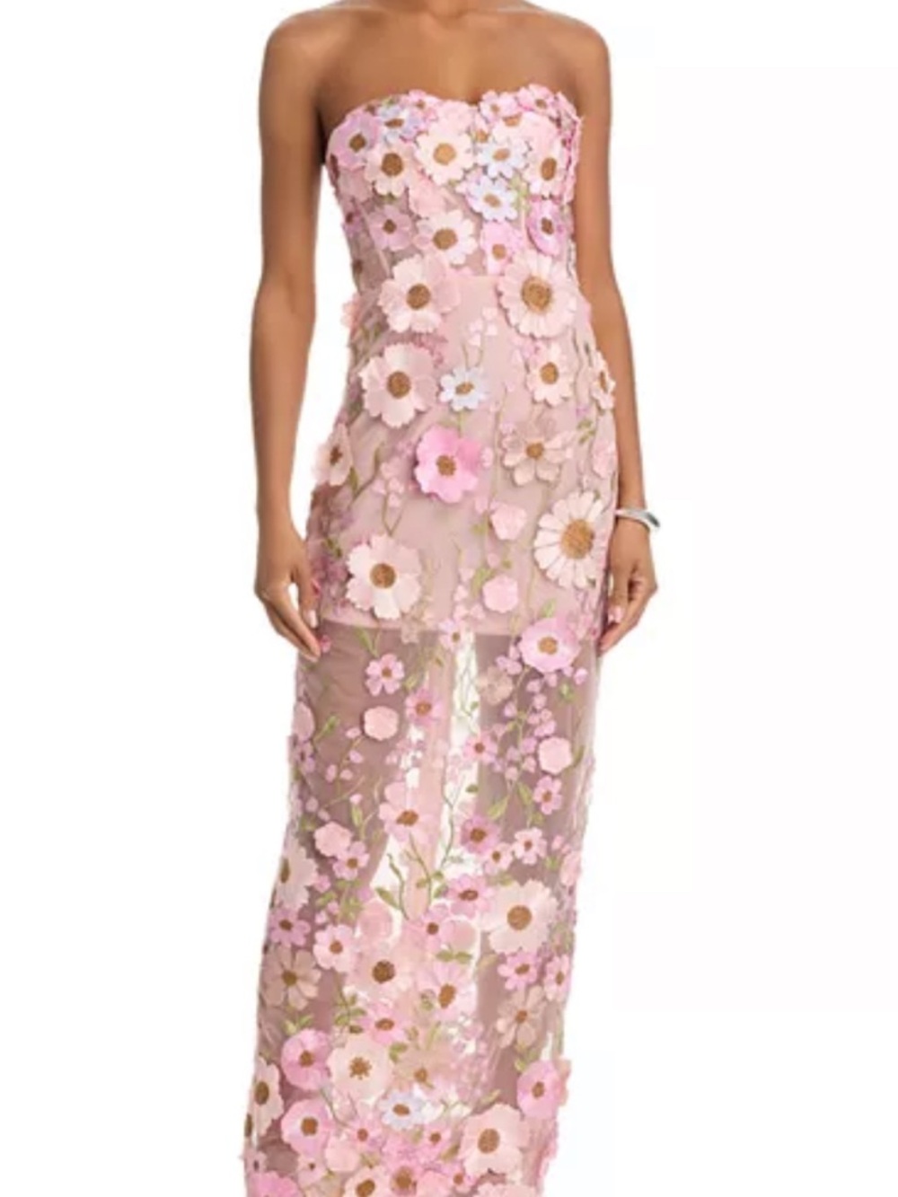 Aqua Pink 3D Floral Gown
